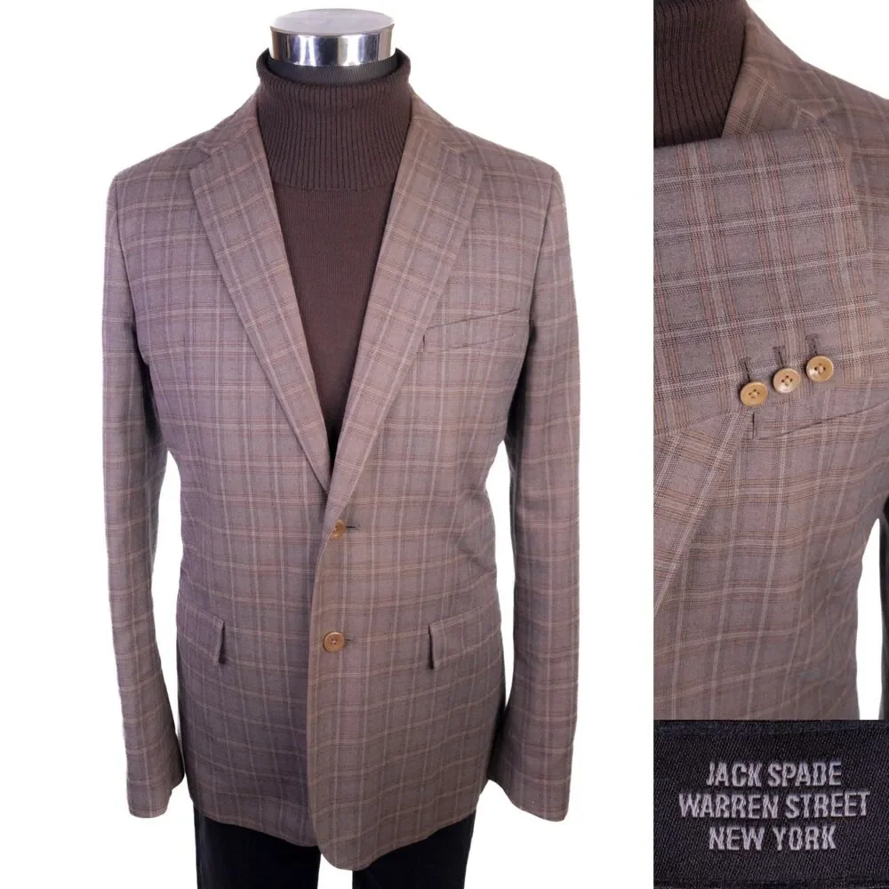 Jack Spade Blazer Sport Coat Windowpane Brown Sz 42L Two Button Coat Jacket